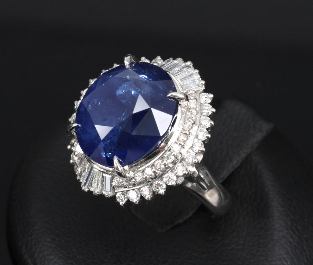 RARE! 13.80ct GIA Ceylon Blue Sapphire & 0.82ct Diamond Platinum Ring, Size 4.5
