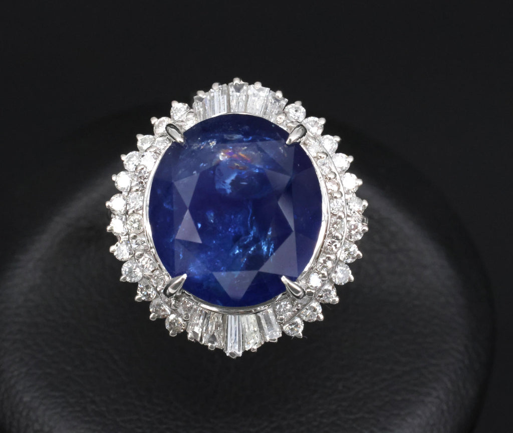 RARE! 13.80ct GIA Ceylon Blue Sapphire & 0.82ct Diamond Platinum Ring, Size 4.5
