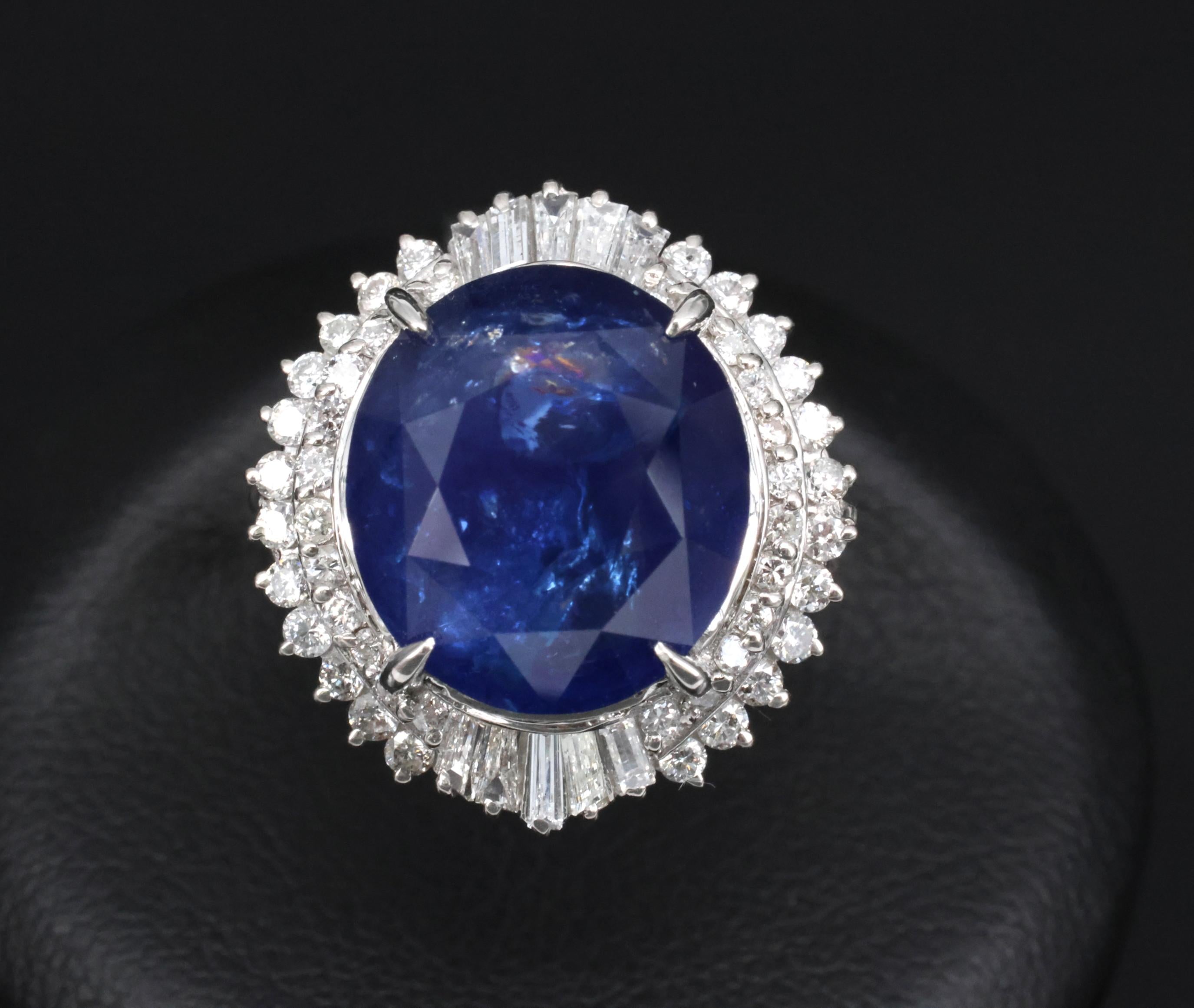 RARE! 13.80ct GIA Ceylon Blue Sapphire & 0.82ct Diamond Platinum Ring, Size 4.5