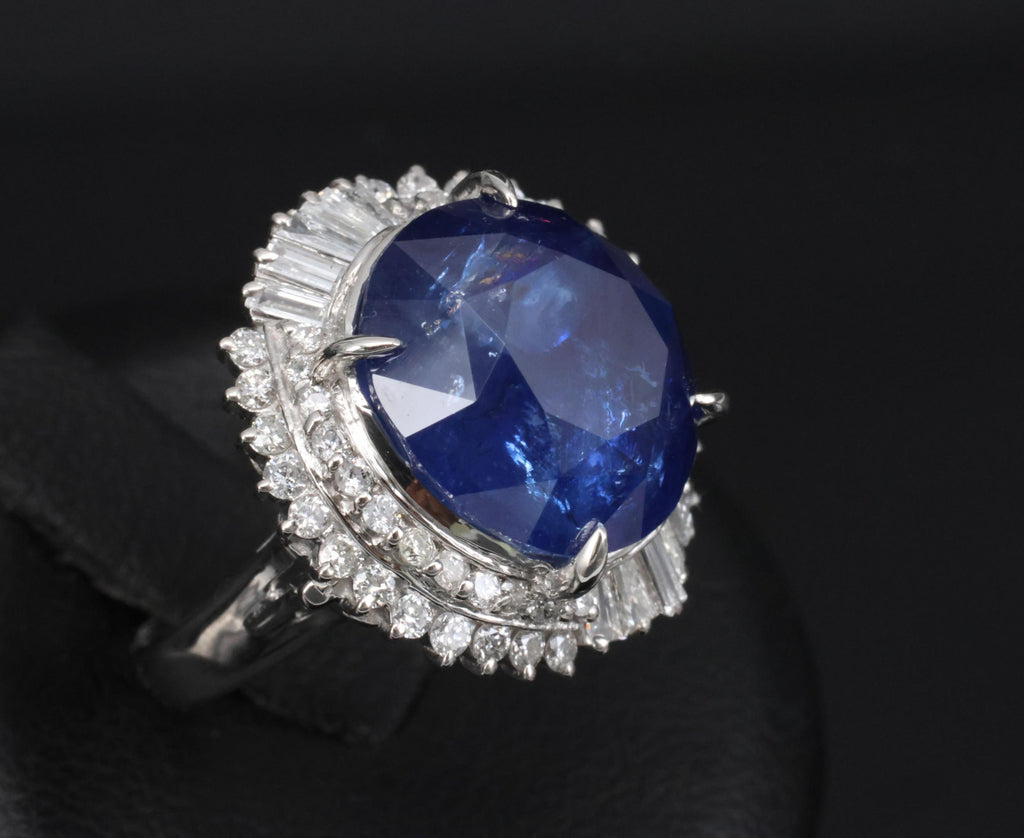RARE! 13.80ct GIA Ceylon Blue Sapphire & 0.82ct Diamond Platinum Ring, Size 4.5