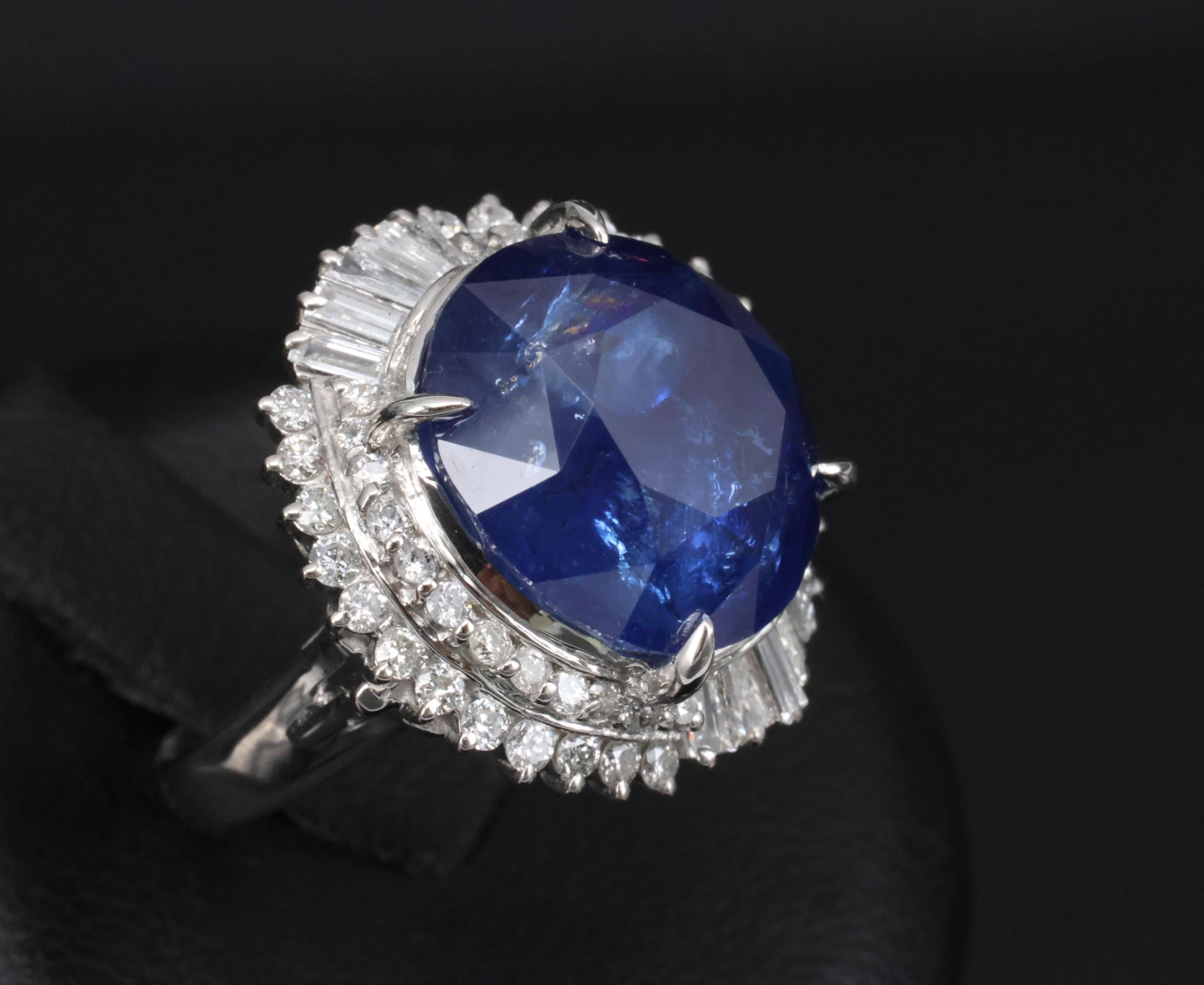 RARE! 13.80ct GIA Ceylon Blue Sapphire & 0.82ct Diamond Platinum Ring, Size 4.5