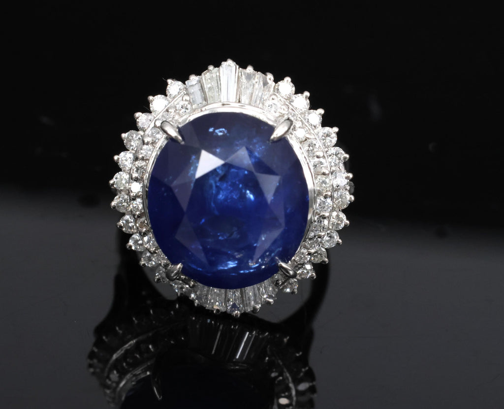 RARE! 13.80ct GIA Ceylon Blue Sapphire & 0.82ct Diamond Platinum Ring, Size 4.5