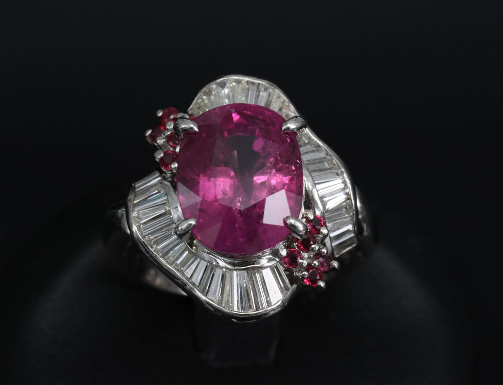 Rare 7.69ct GIA Pink Sapphire 1.02ct Diamond & Ruby Platinum Ring Size 7