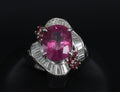 Rare 7.69ct GIA Pink Sapphire 1.02ct Diamond & Ruby Platinum Ring Size 7