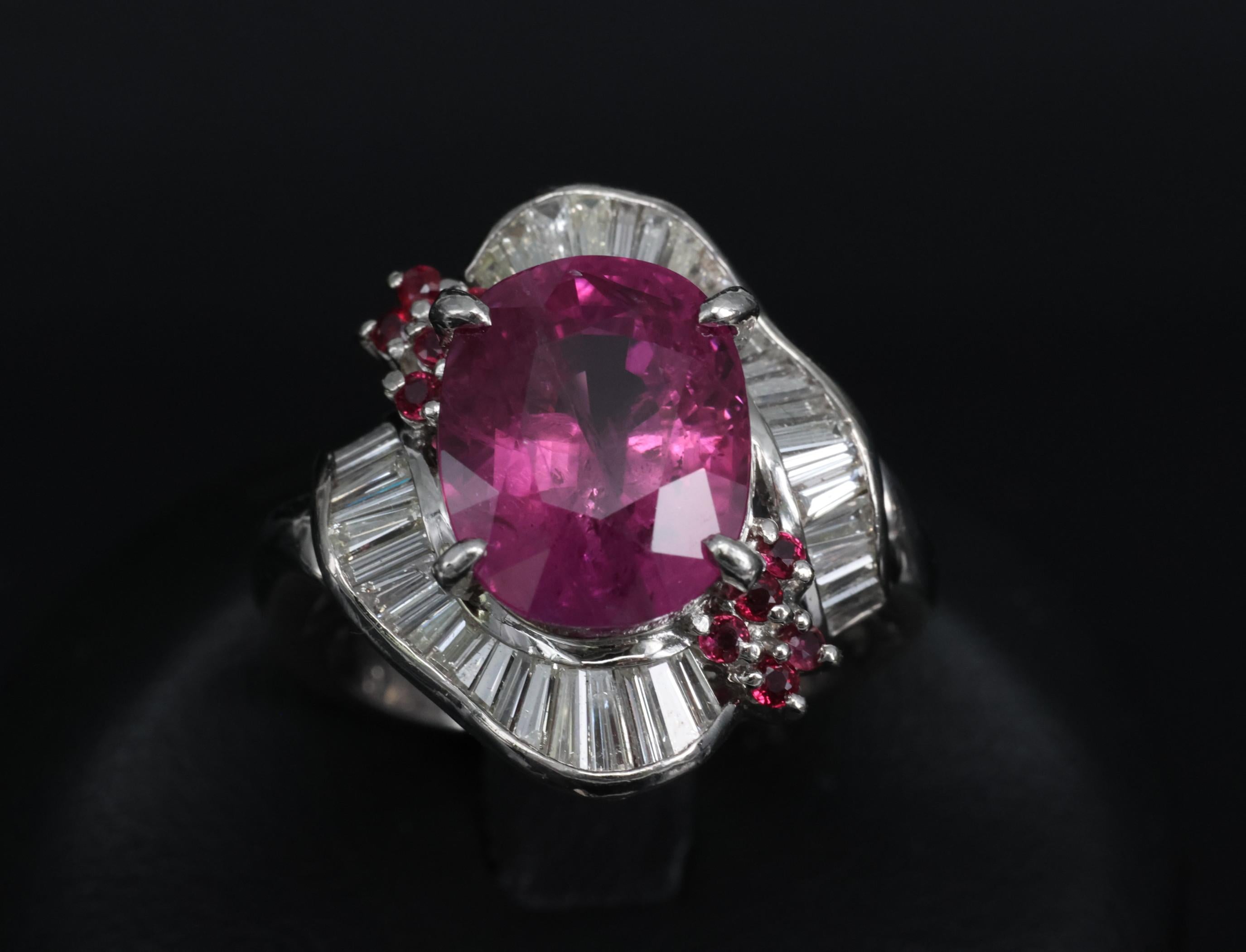Rare 7.69ct GIA Pink Sapphire 1.02ct Diamond & Ruby Platinum Ring Size 7