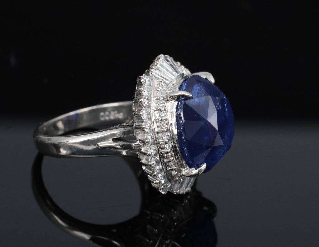 RARE! 13.80ct GIA Ceylon Blue Sapphire & 0.82ct Diamond Platinum Ring, Size 4.5