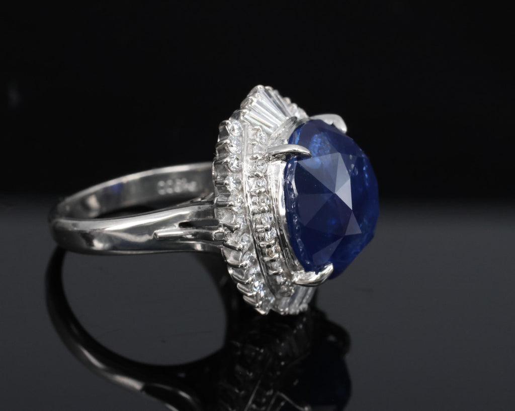 RARE! 13.80ct GIA Ceylon Blue Sapphire & 0.82ct Diamond Platinum Ring, Size 4.5