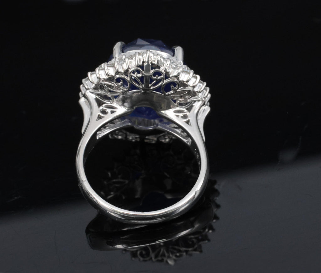 RARE! 13.80ct GIA Ceylon Blue Sapphire & 0.82ct Diamond Platinum Ring, Size 4.5