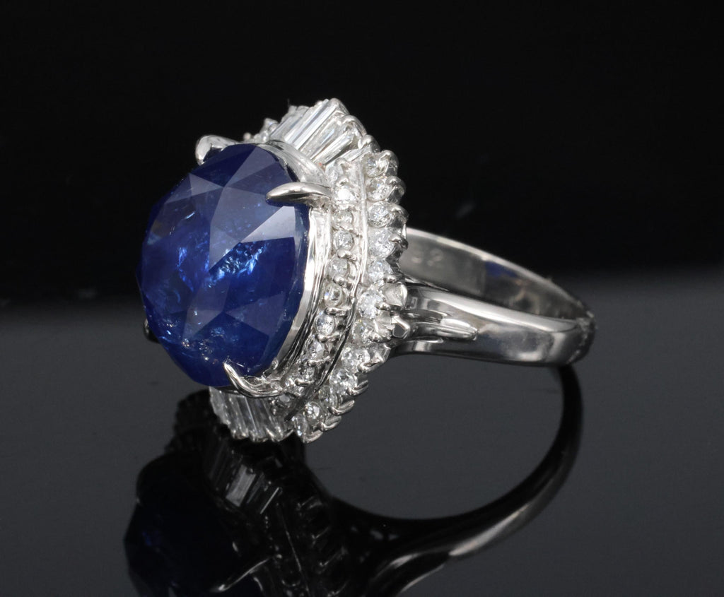 RARE! 13.80ct GIA Ceylon Blue Sapphire & 0.82ct Diamond Platinum Ring, Size 4.5