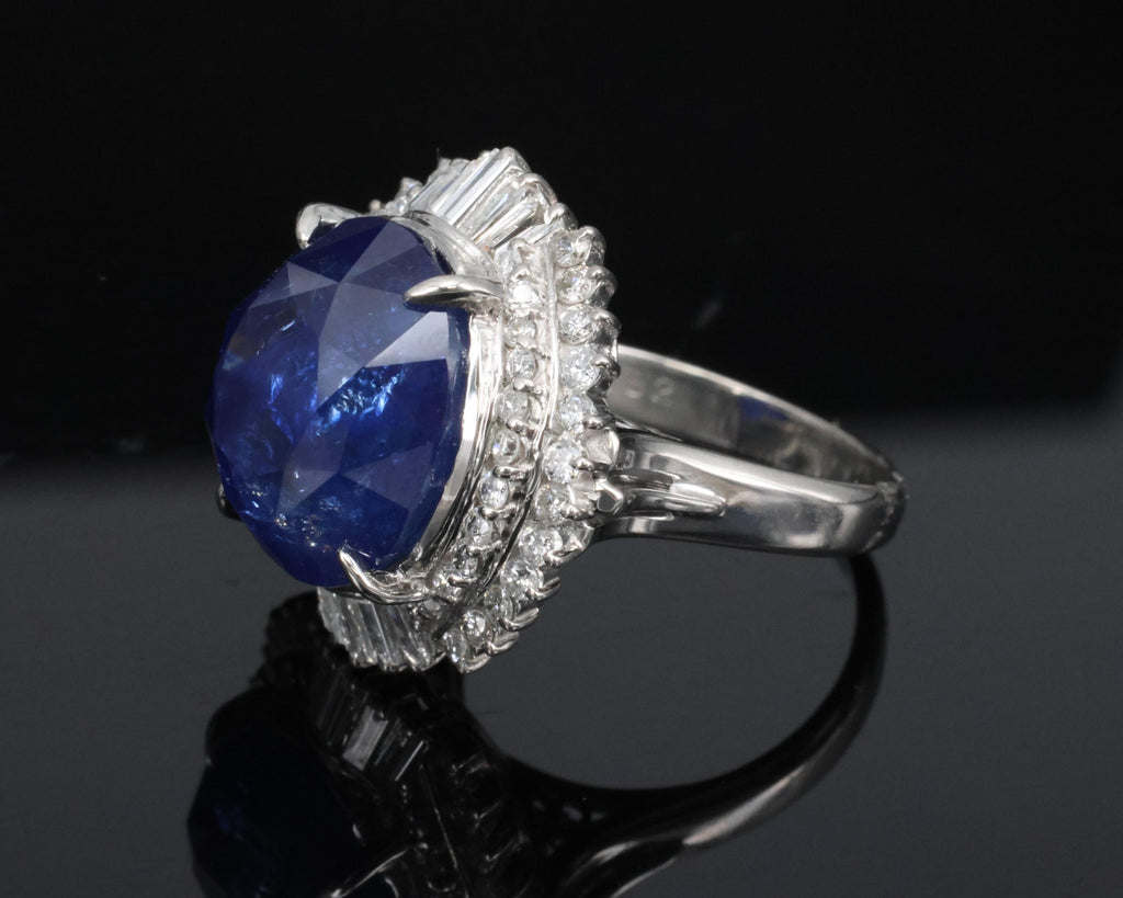 RARE! 13.80ct GIA Ceylon Blue Sapphire & 0.82ct Diamond Platinum Ring, Size 4.5