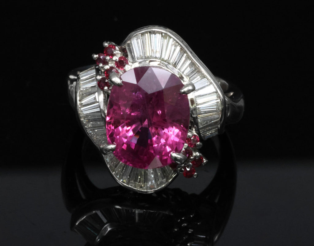 Rare 7.69ct GIA Pink Sapphire 1.02ct Diamond & Ruby Platinum Ring Size 7