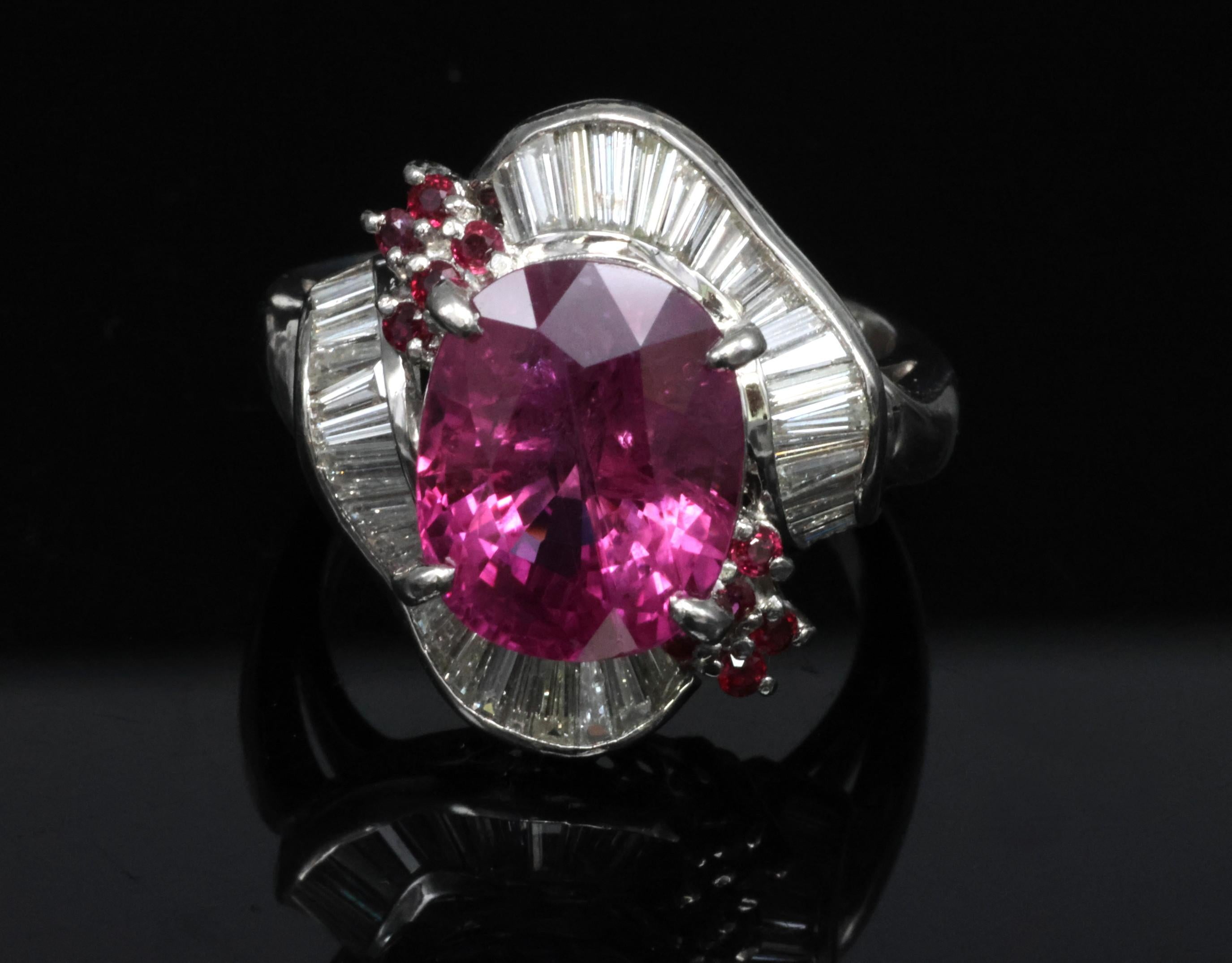 Rare 7.69ct GIA Pink Sapphire 1.02ct Diamond & Ruby Platinum Ring Size 7