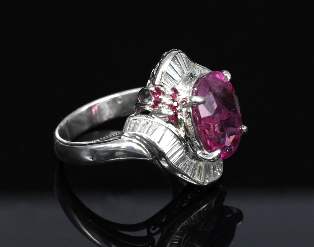 Rare 7.69ct GIA Pink Sapphire 1.02ct Diamond & Ruby Platinum Ring Size 7