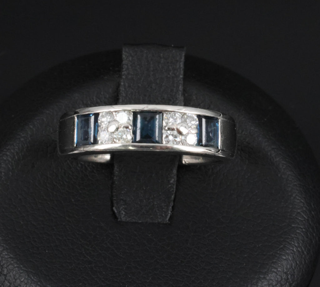 Vintage 0.68ct Natural Blue Sapphire 0.18ct Diamond Platinum 4.9mm Band Size 5.5
