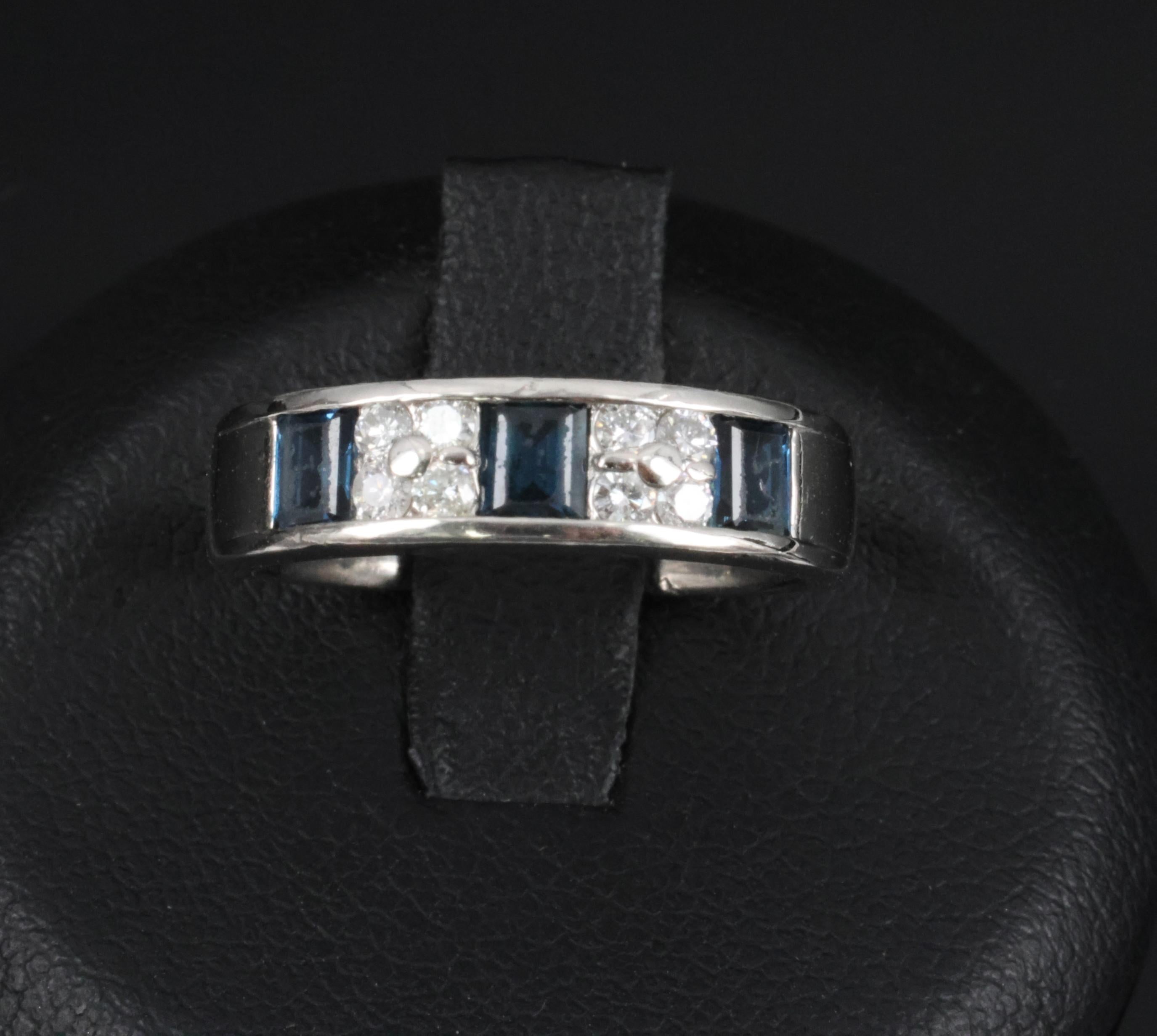 Vintage 0.68ct Natural Blue Sapphire 0.18ct Diamond Platinum 4.9mm Band Size 5.5