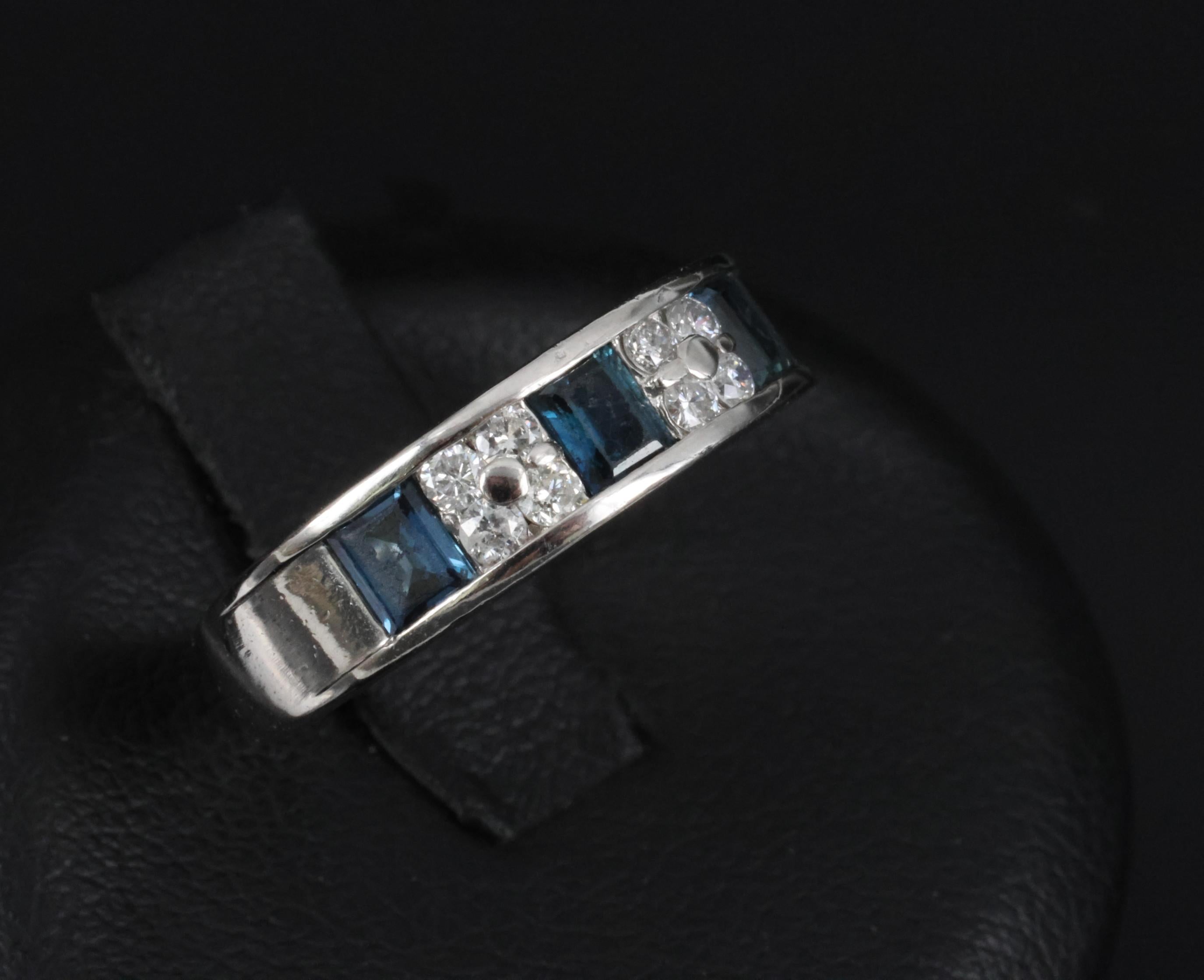 Vintage 0.68ct Natural Blue Sapphire 0.18ct Diamond Platinum 4.9mm Band Size 5.5