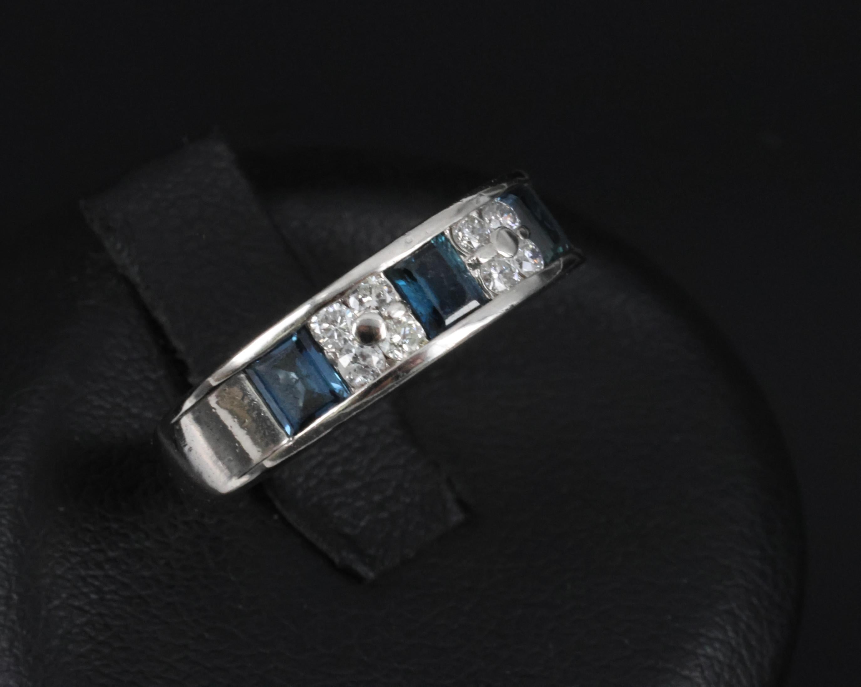 Vintage 0.68ct Natural Blue Sapphire 0.18ct Diamond Platinum 4.9mm Band Size 5.5
