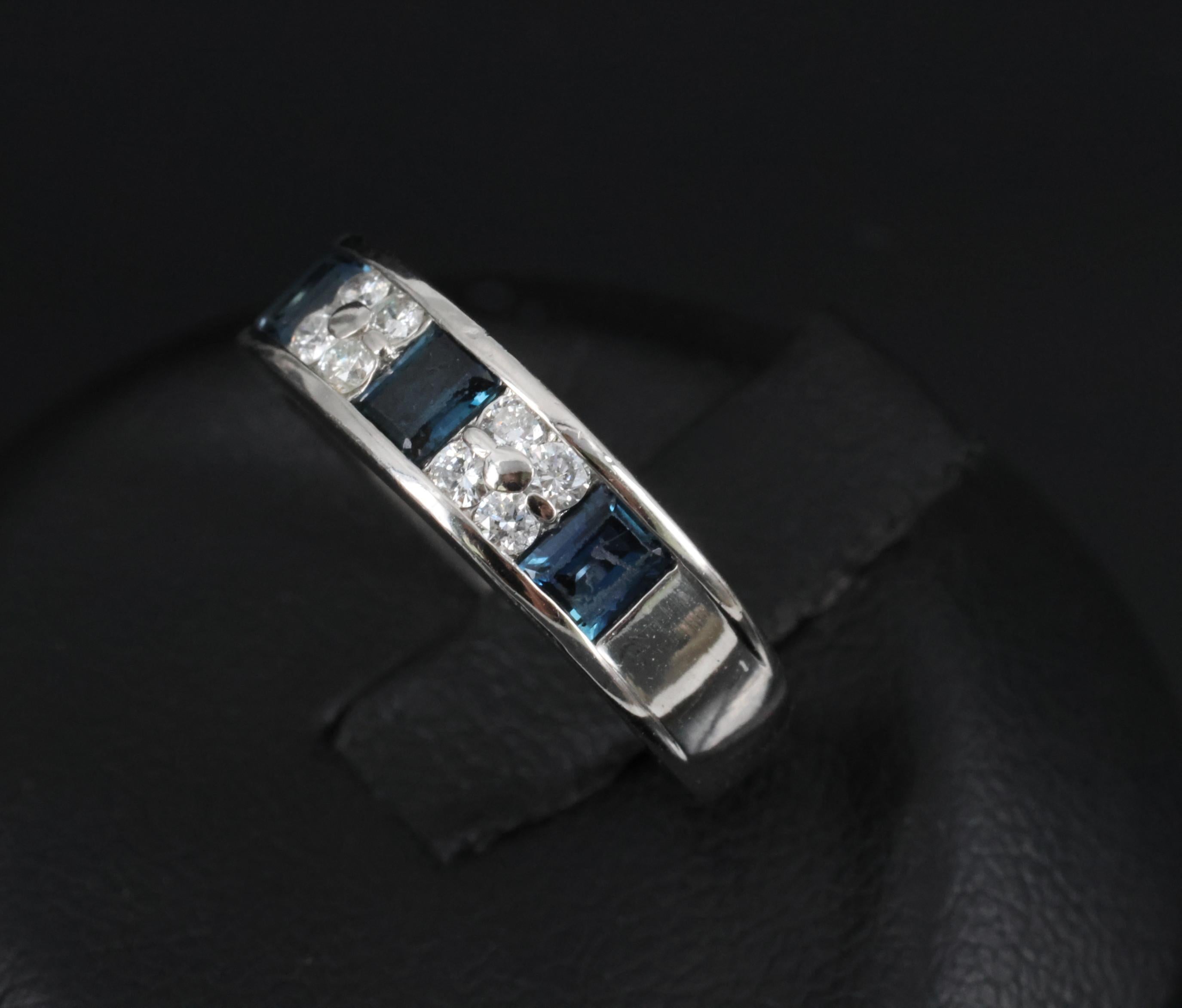 Vintage 0.68ct Natural Blue Sapphire 0.18ct Diamond Platinum 4.9mm Band Size 5.5