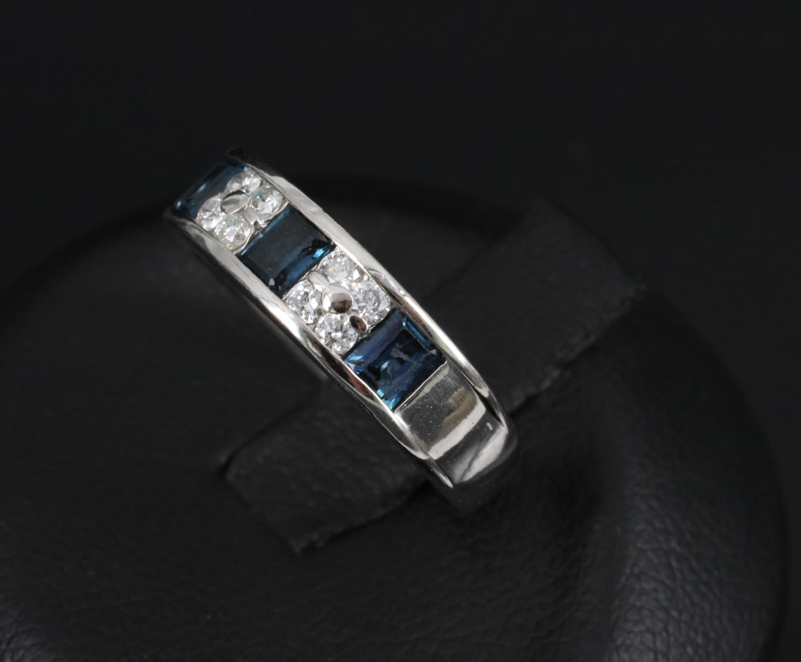 Vintage 0.68ct Natural Blue Sapphire 0.18ct Diamond Platinum 4.9mm Band Size 5.5