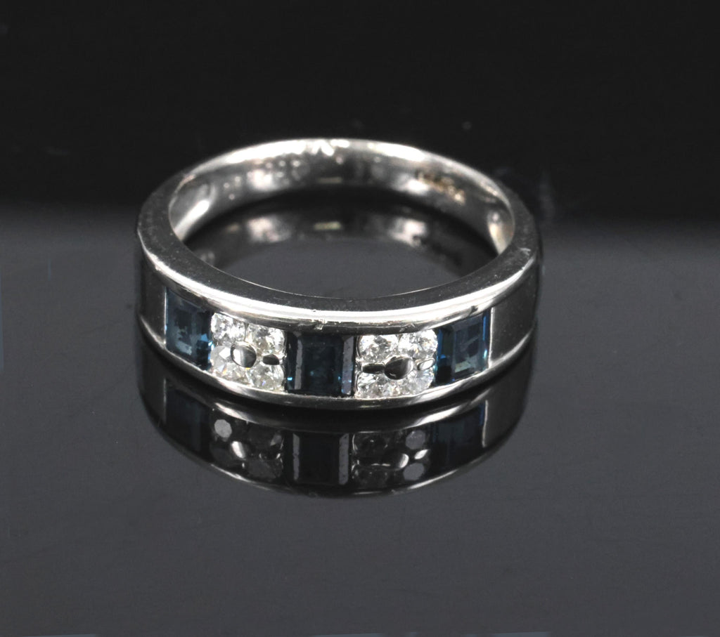 Vintage 0.68ct Natural Blue Sapphire 0.18ct Diamond Platinum 4.9mm Band Size 5.5