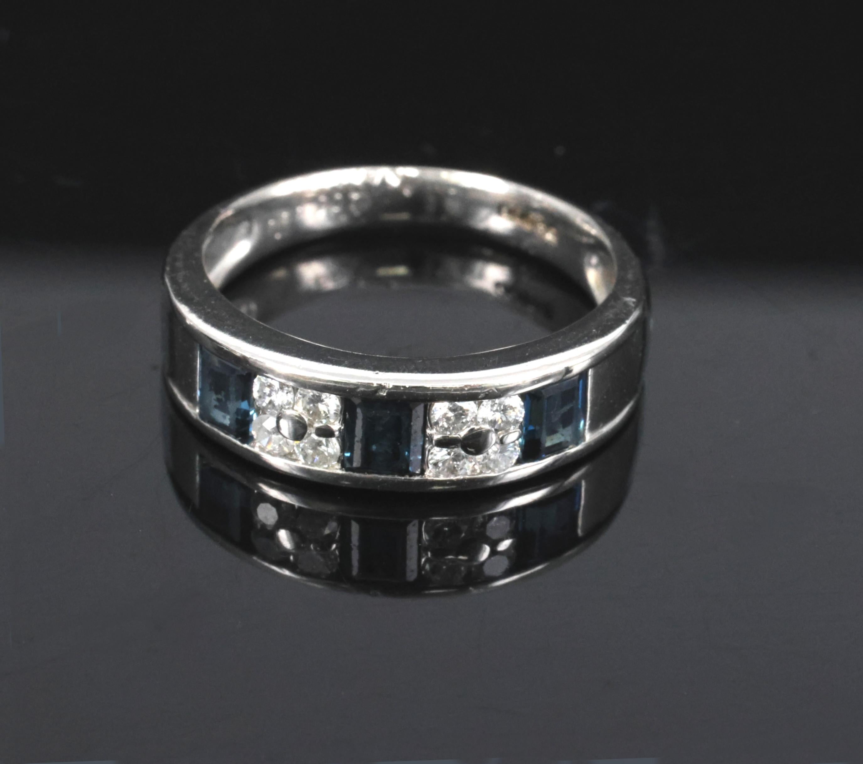 Vintage 0.68ct Natural Blue Sapphire 0.18ct Diamond Platinum 4.9mm Band Size 5.5