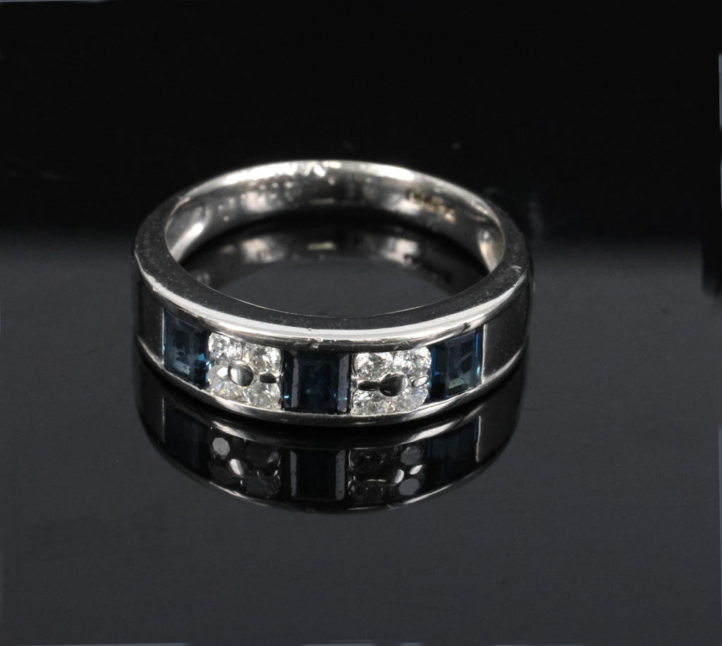 Vintage 0.68ct Natural Blue Sapphire 0.18ct Diamond Platinum 4.9mm Band Size 5.5