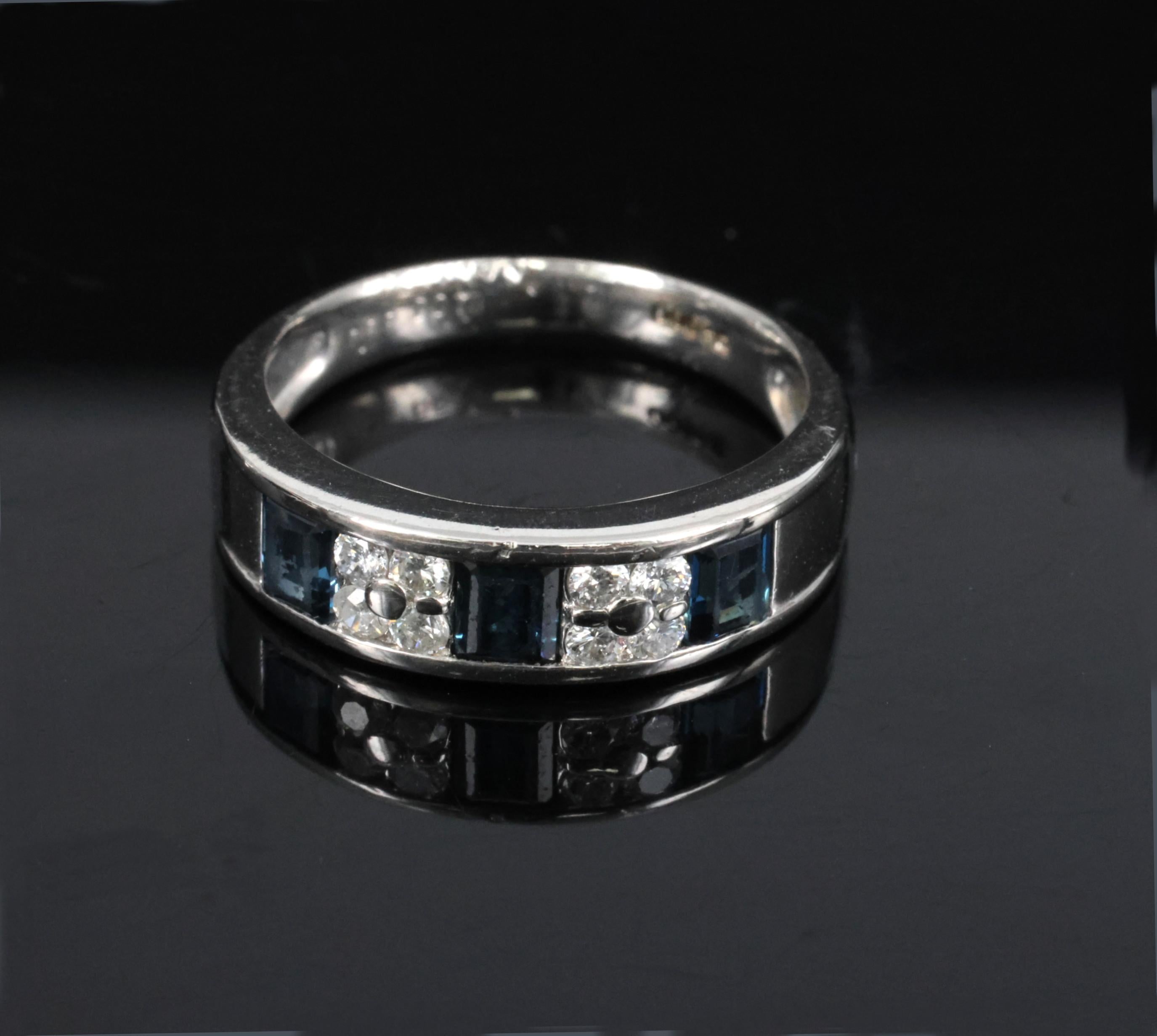 Vintage 0.68ct Natural Blue Sapphire 0.18ct Diamond Platinum 4.9mm Band Size 5.5