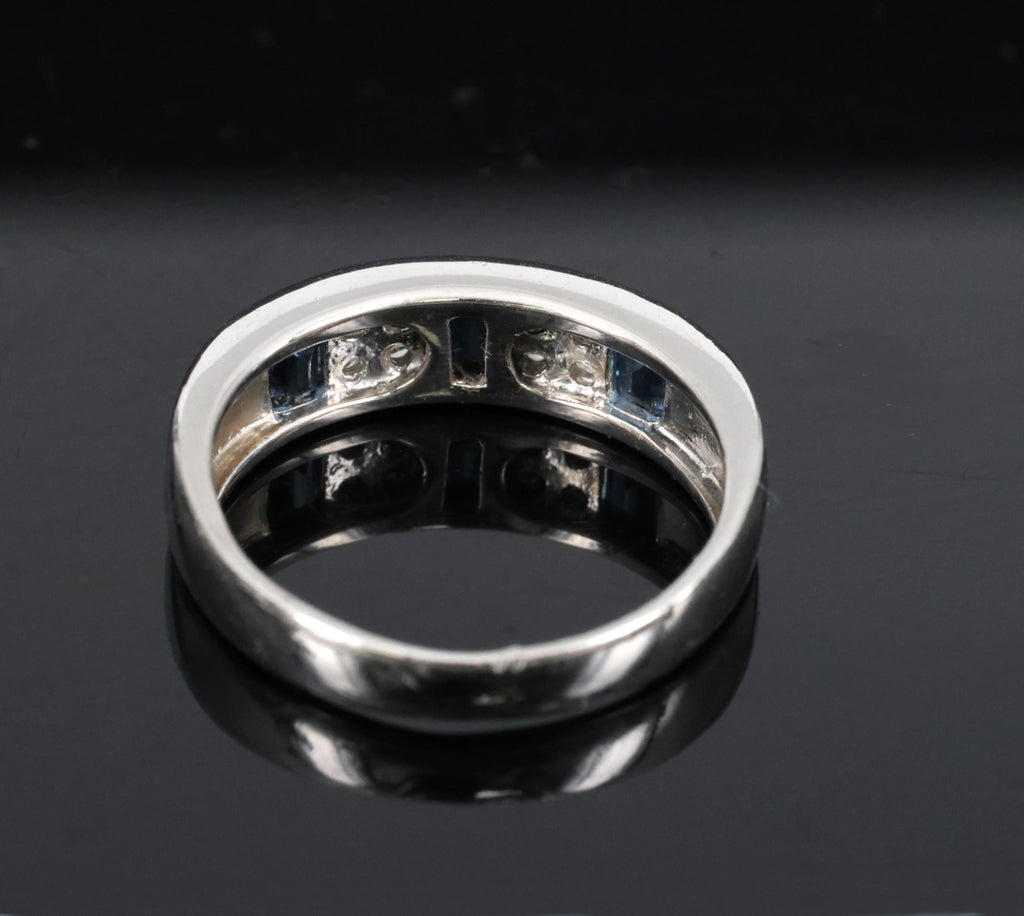 Vintage 0.68ct Natural Blue Sapphire 0.18ct Diamond Platinum 4.9mm Band Size 5.5