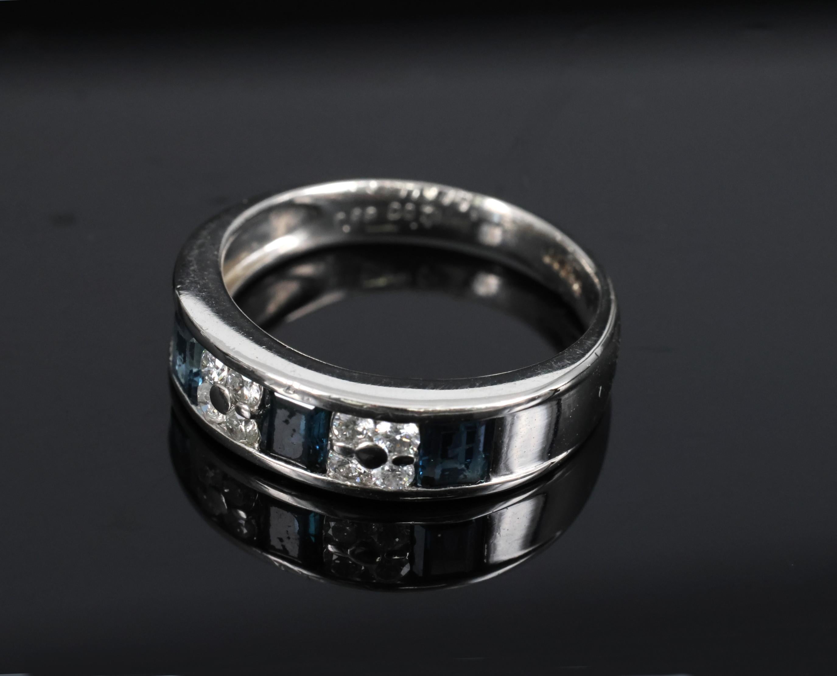 Vintage 0.68ct Natural Blue Sapphire 0.18ct Diamond Platinum 4.9mm Band Size 5.5