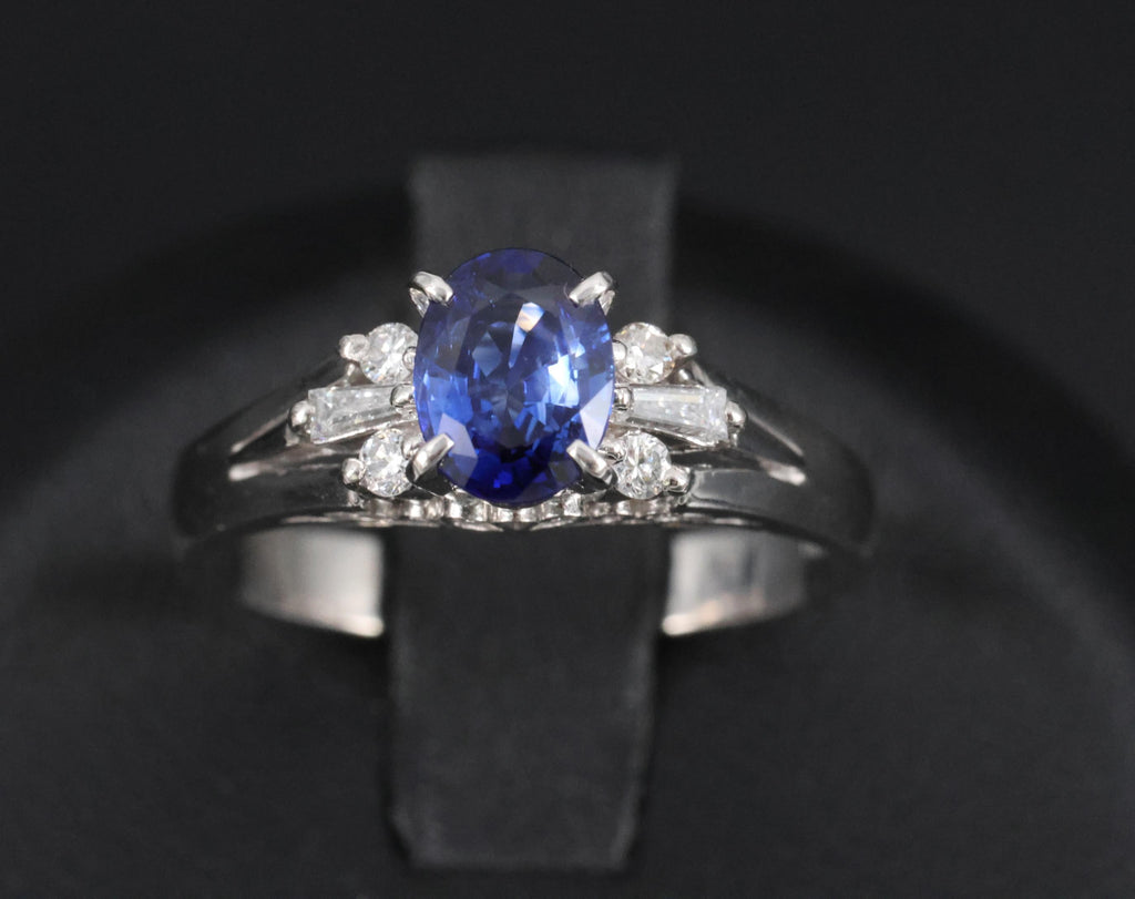 Fine 0.65ct Natural Royal Blue Sapphire & 0.14ct Diamond Platinum Ring Size 5.75