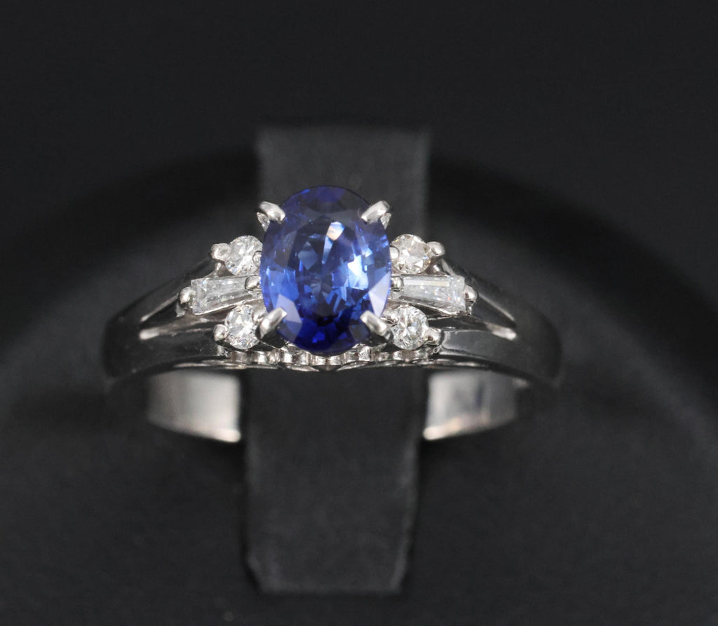 Fine 0.65ct Natural Royal Blue Sapphire & 0.14ct Diamond Platinum Ring Size 5.75