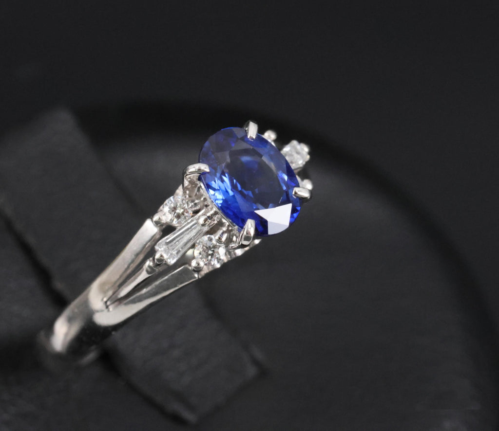 Fine 0.65ct Natural Royal Blue Sapphire & 0.14ct Diamond Platinum Ring Size 5.75