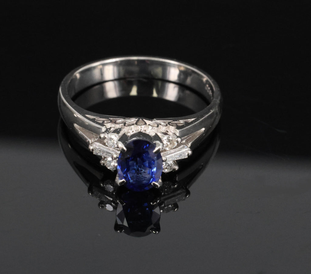Fine 0.65ct Natural Royal Blue Sapphire & 0.14ct Diamond Platinum Ring Size 5.75