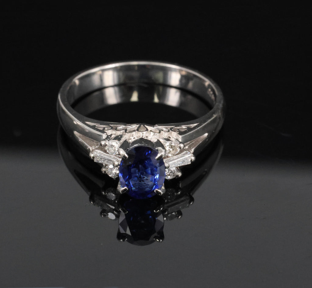 Fine 0.65ct Natural Royal Blue Sapphire & 0.14ct Diamond Platinum Ring Size 5.75