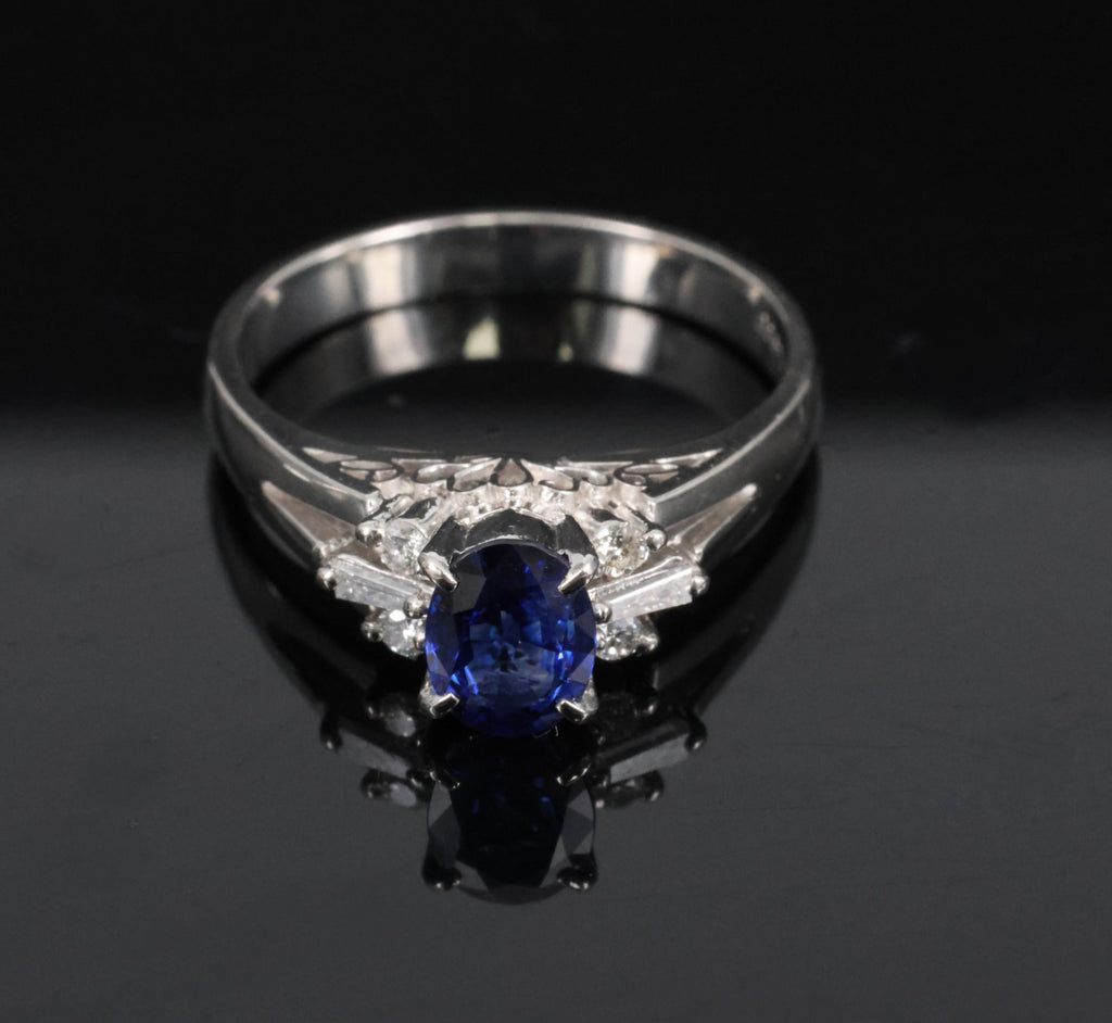 Fine 0.65ct Natural Royal Blue Sapphire & 0.14ct Diamond Platinum Ring Size 5.75
