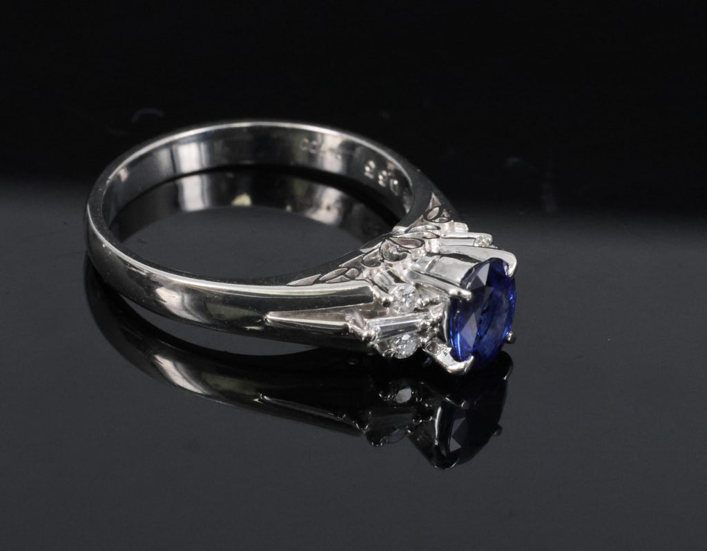 Fine 0.65ct Natural Royal Blue Sapphire & 0.14ct Diamond Platinum Ring Size 5.75