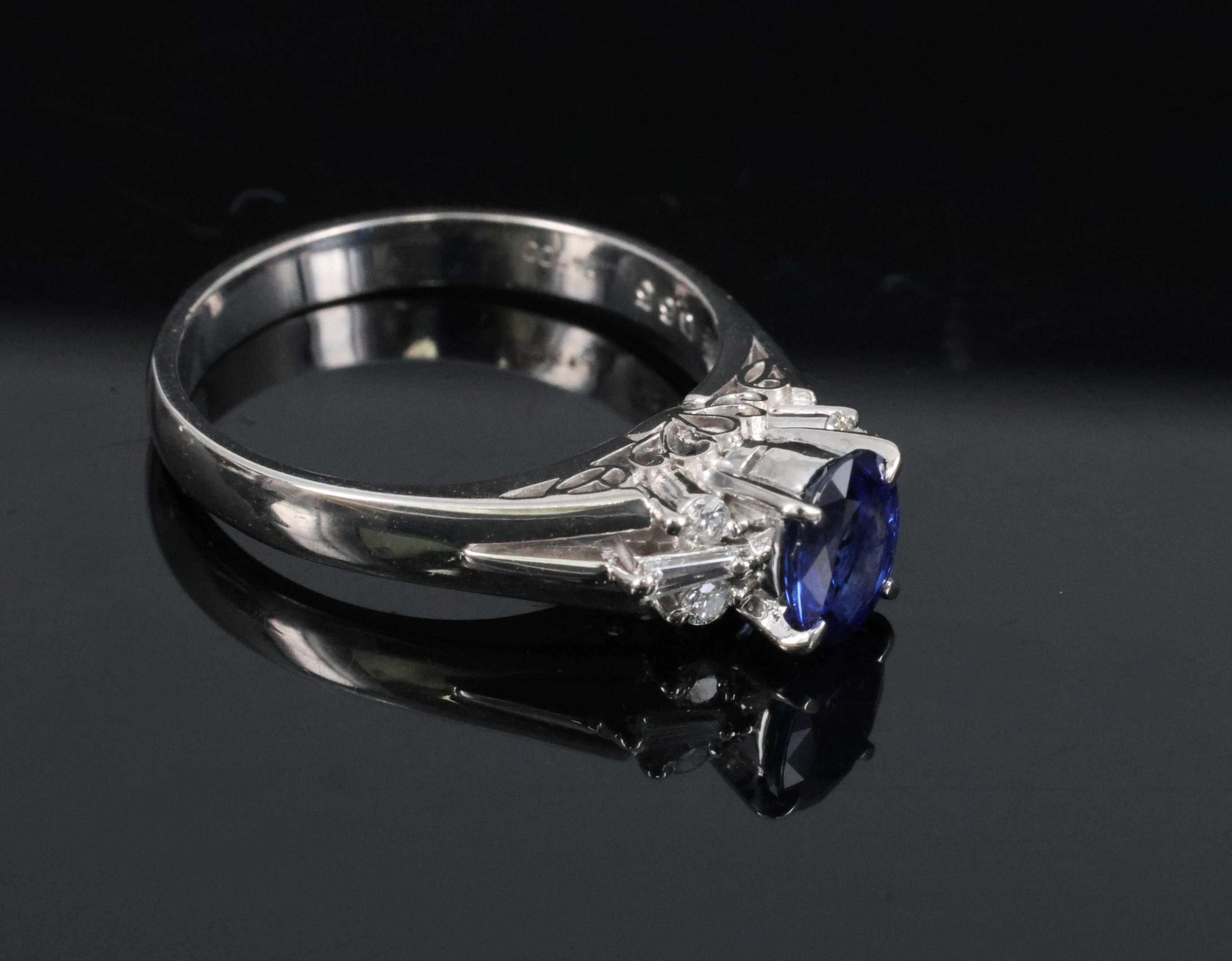 Fine 0.65ct Natural Royal Blue Sapphire & 0.14ct Diamond Platinum Ring Size 5.75