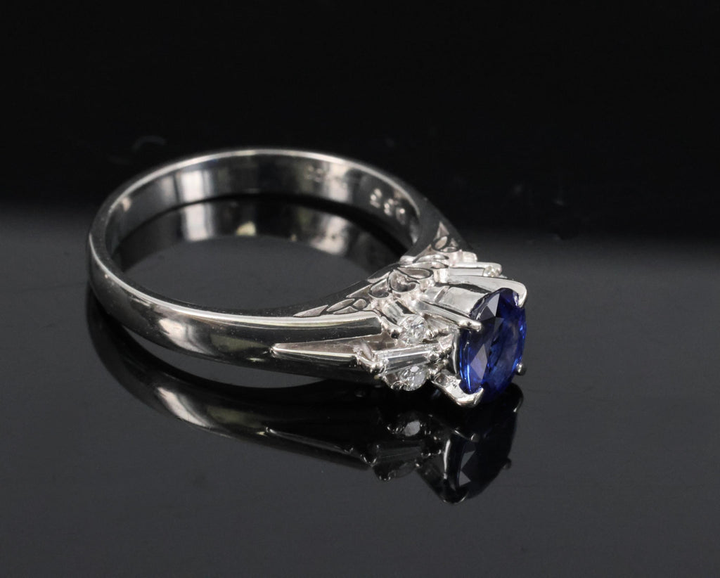 Fine 0.65ct Natural Royal Blue Sapphire & 0.14ct Diamond Platinum Ring Size 5.75