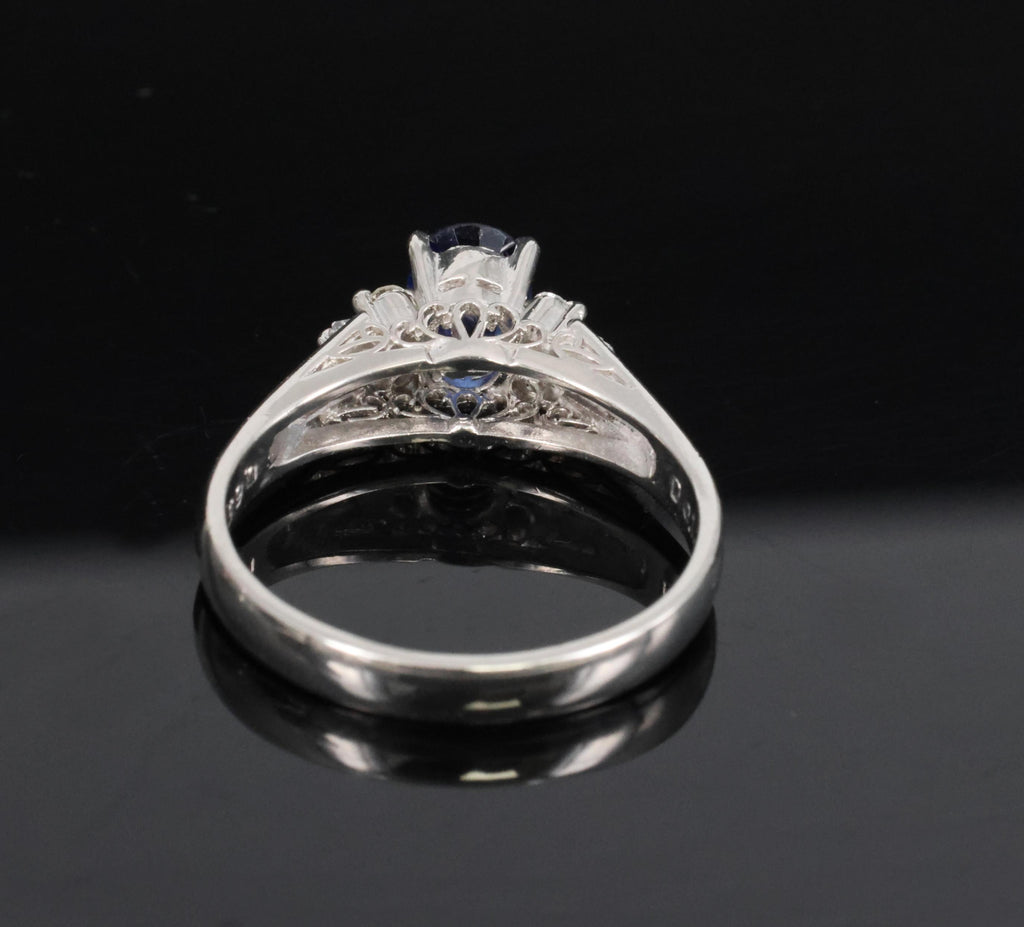 Fine 0.65ct Natural Royal Blue Sapphire & 0.14ct Diamond Platinum Ring Size 5.75