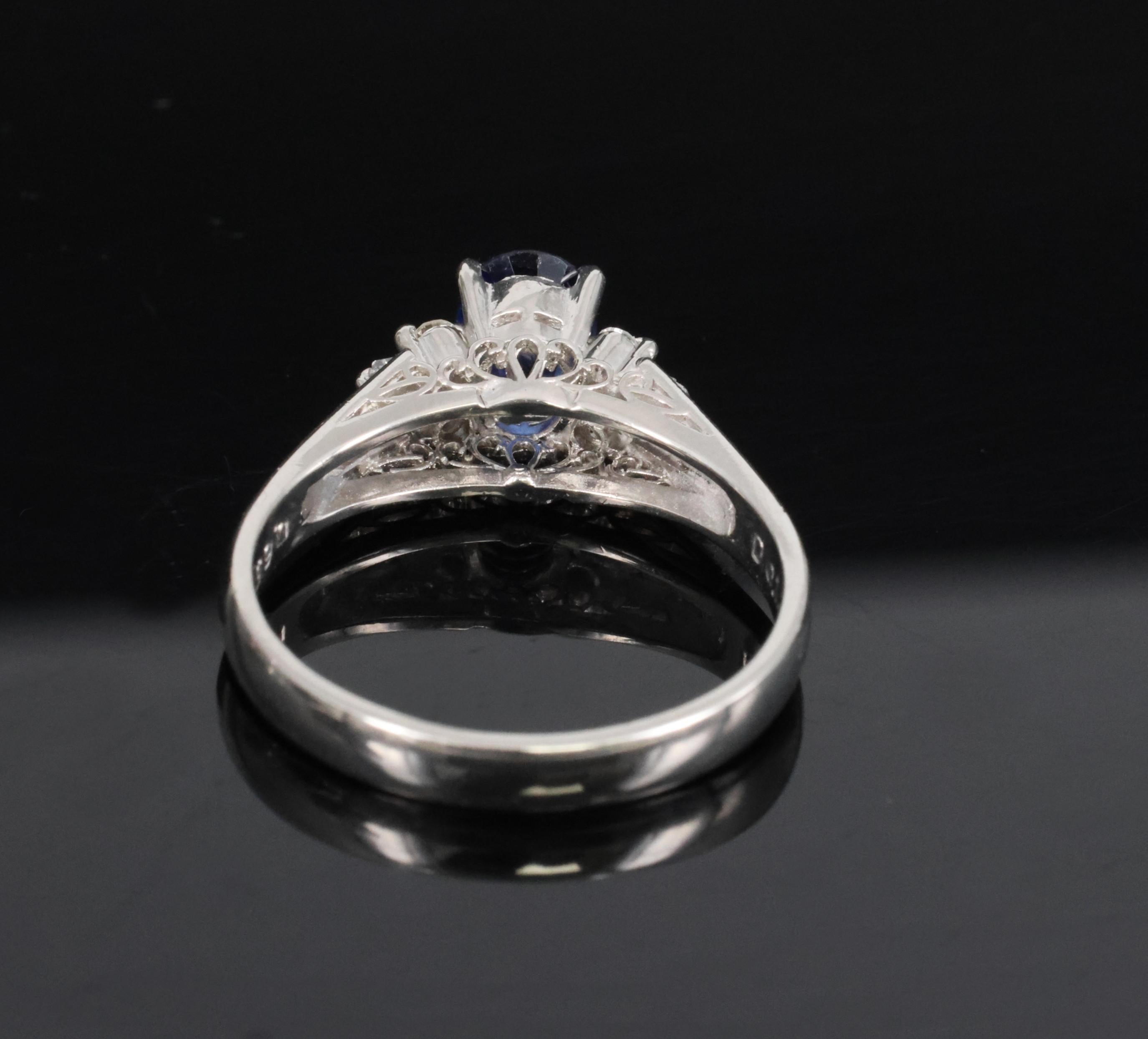 Fine 0.65ct Natural Royal Blue Sapphire & 0.14ct Diamond Platinum Ring Size 5.75