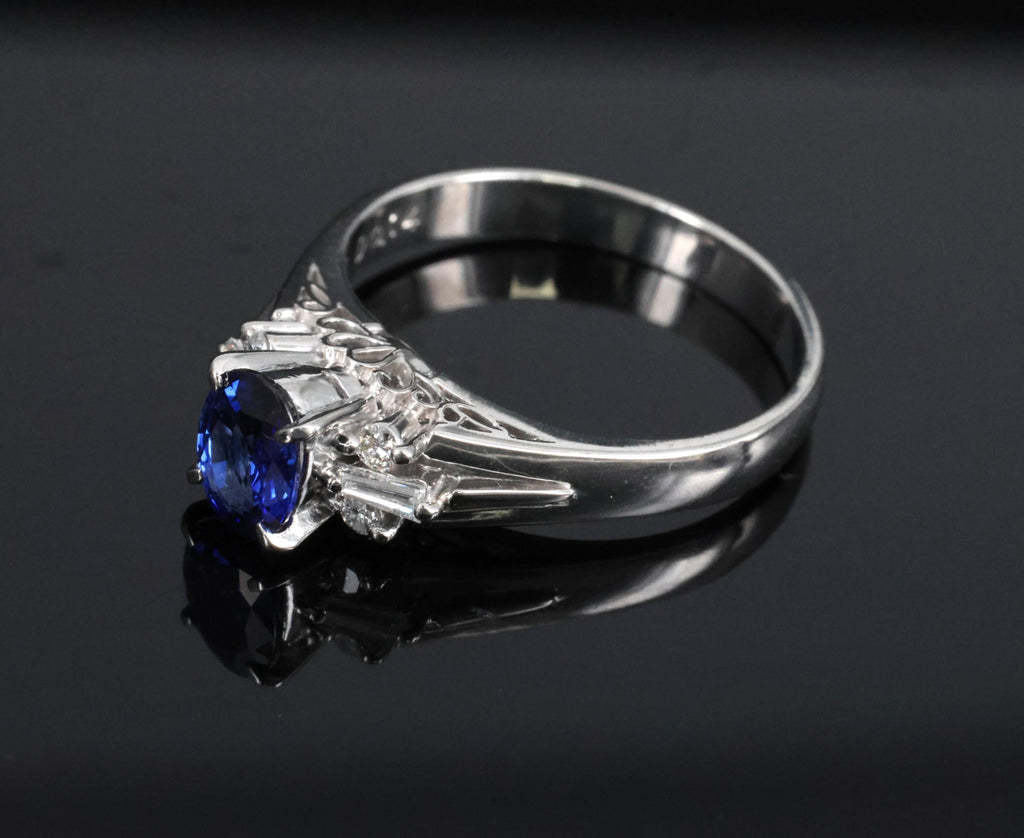 Fine 0.65ct Natural Royal Blue Sapphire & 0.14ct Diamond Platinum Ring Size 5.75