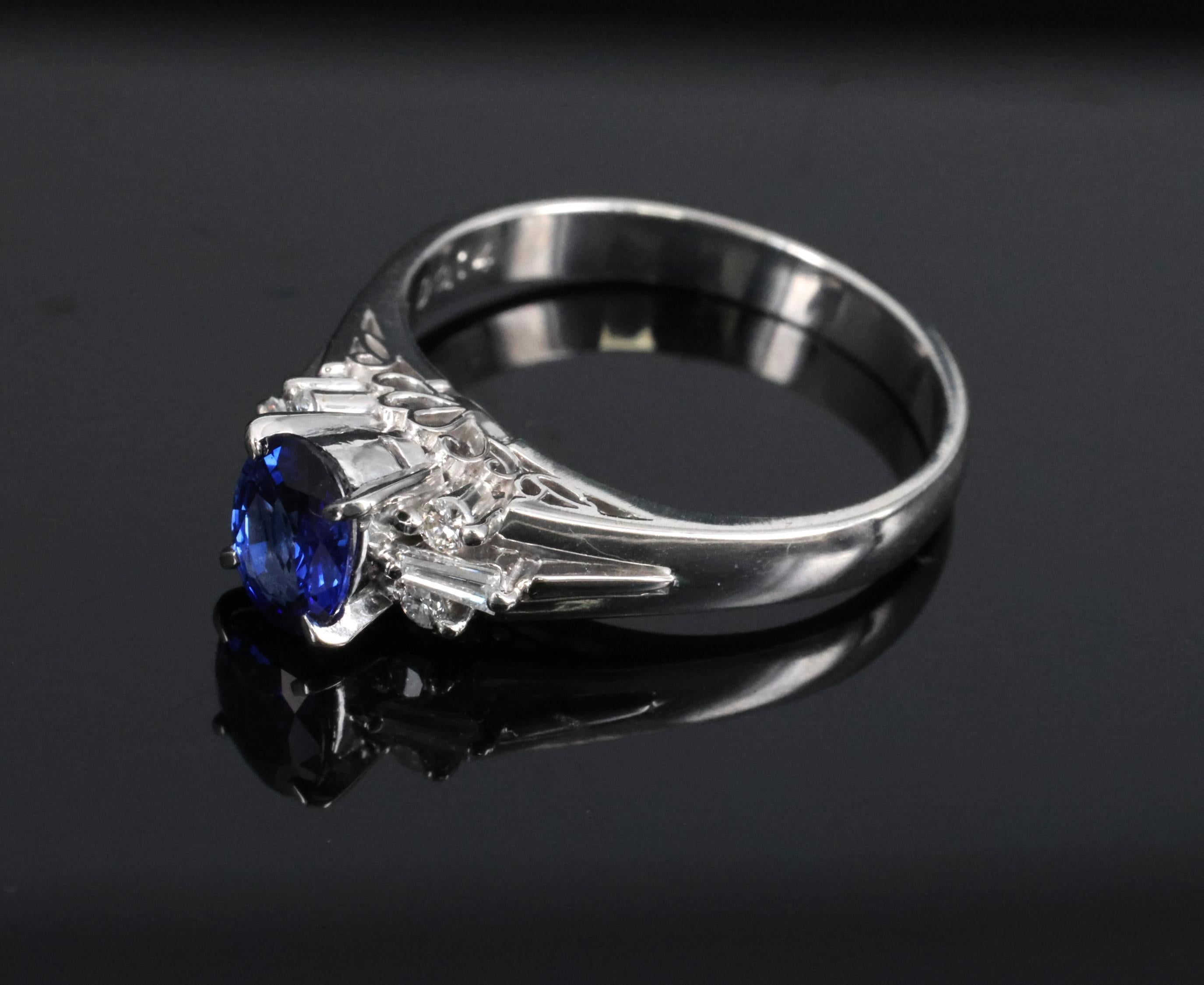 Fine 0.65ct Natural Royal Blue Sapphire & 0.14ct Diamond Platinum Ring Size 5.75
