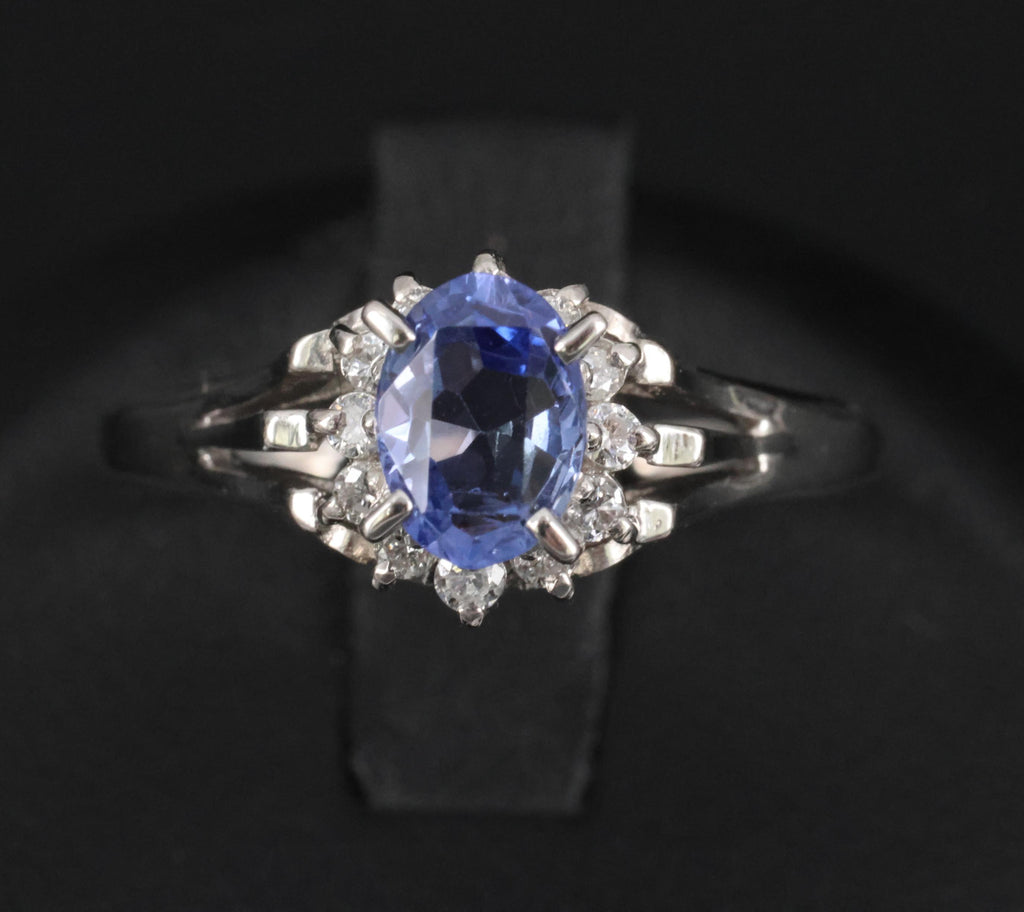 0.97ct Natural Violet Blue Sapphire & 0.17ct Diamond Platinum Ring Size 8.25