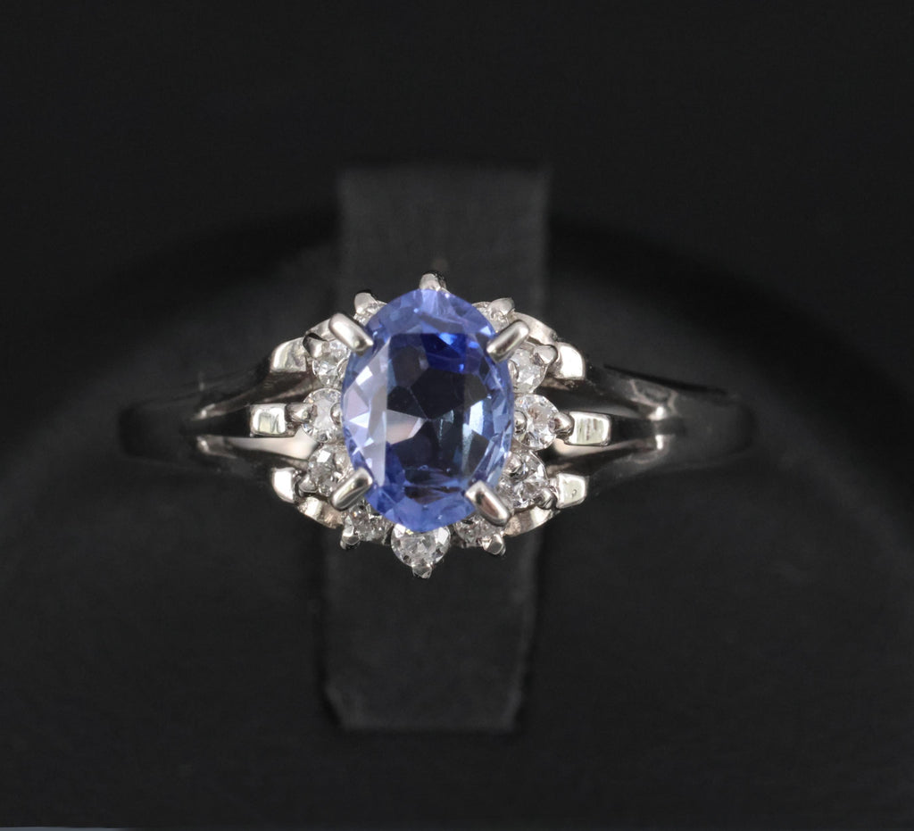 0.97ct Natural Violet Blue Sapphire & 0.17ct Diamond Platinum Ring Size 8.25
