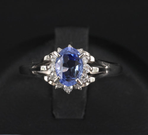 0.97ct Natural Violet Blue Sapphire & 0.17ct Diamond Platinum Ring Size 8.25