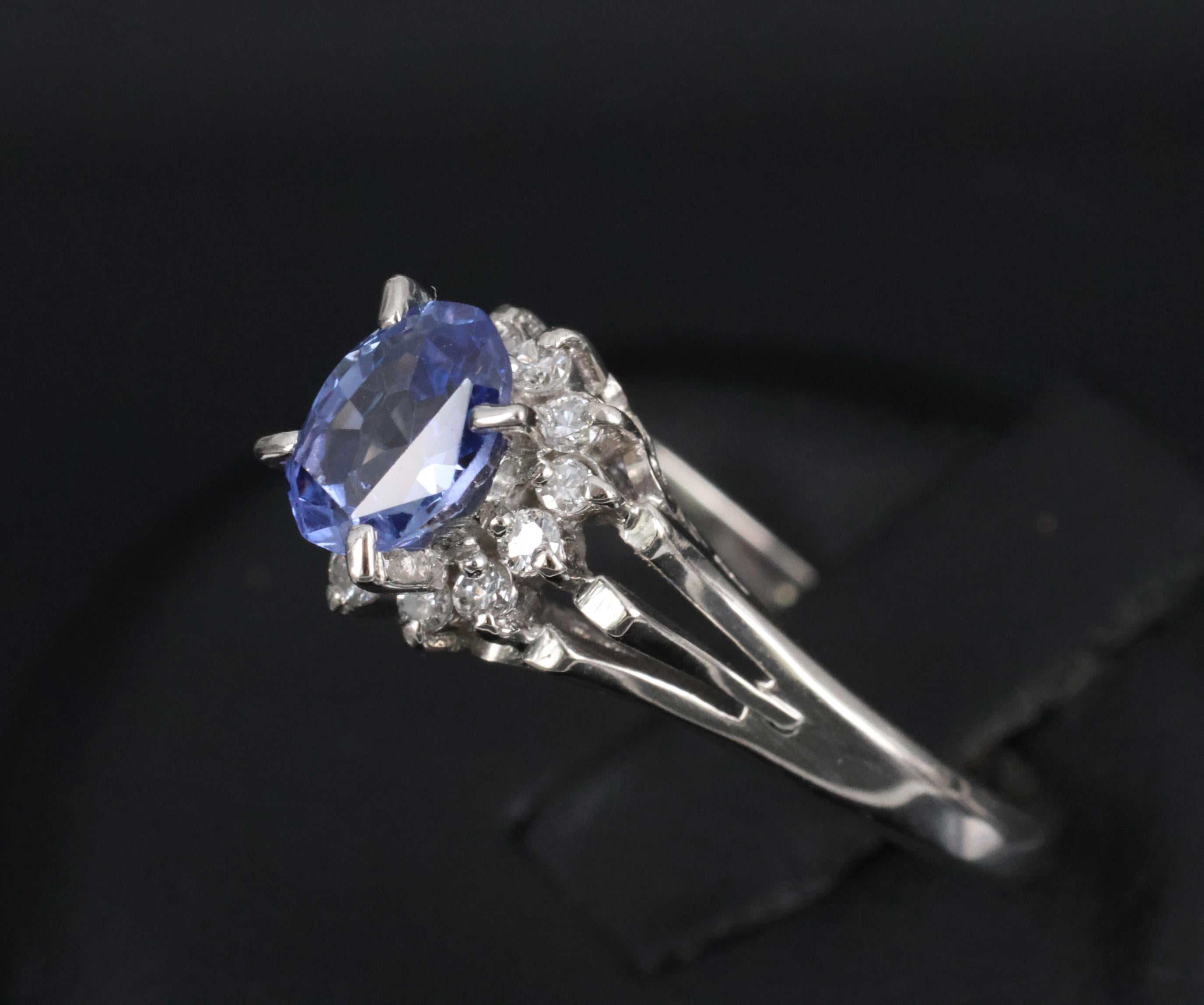0.97ct Natural Violet Blue Sapphire & 0.17ct Diamond Platinum Ring Size 8.25