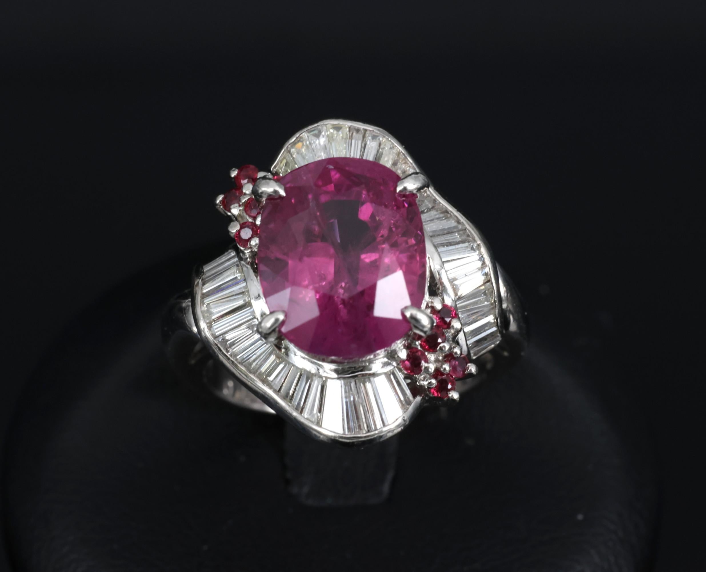 Rare 7.69ct GIA Pink Sapphire 1.02ct Diamond & Ruby Platinum Ring Size 7