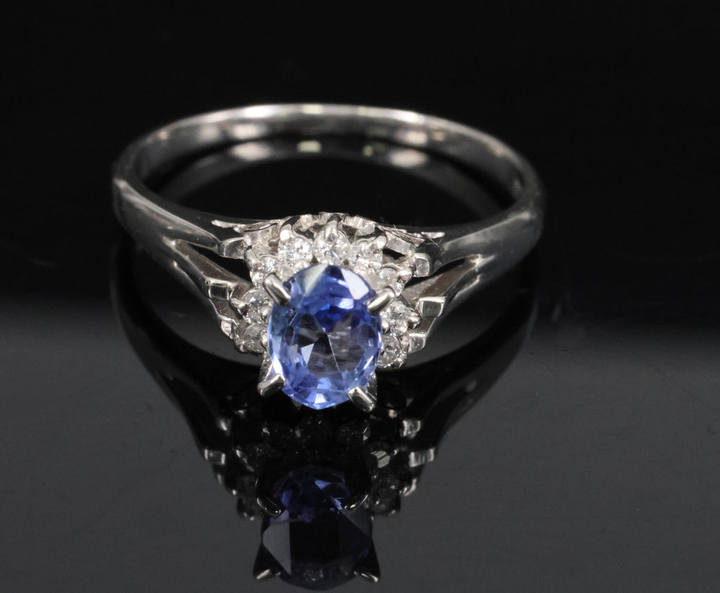 0.97ct Natural Violet Blue Sapphire & 0.17ct Diamond Platinum Ring Size 8.25