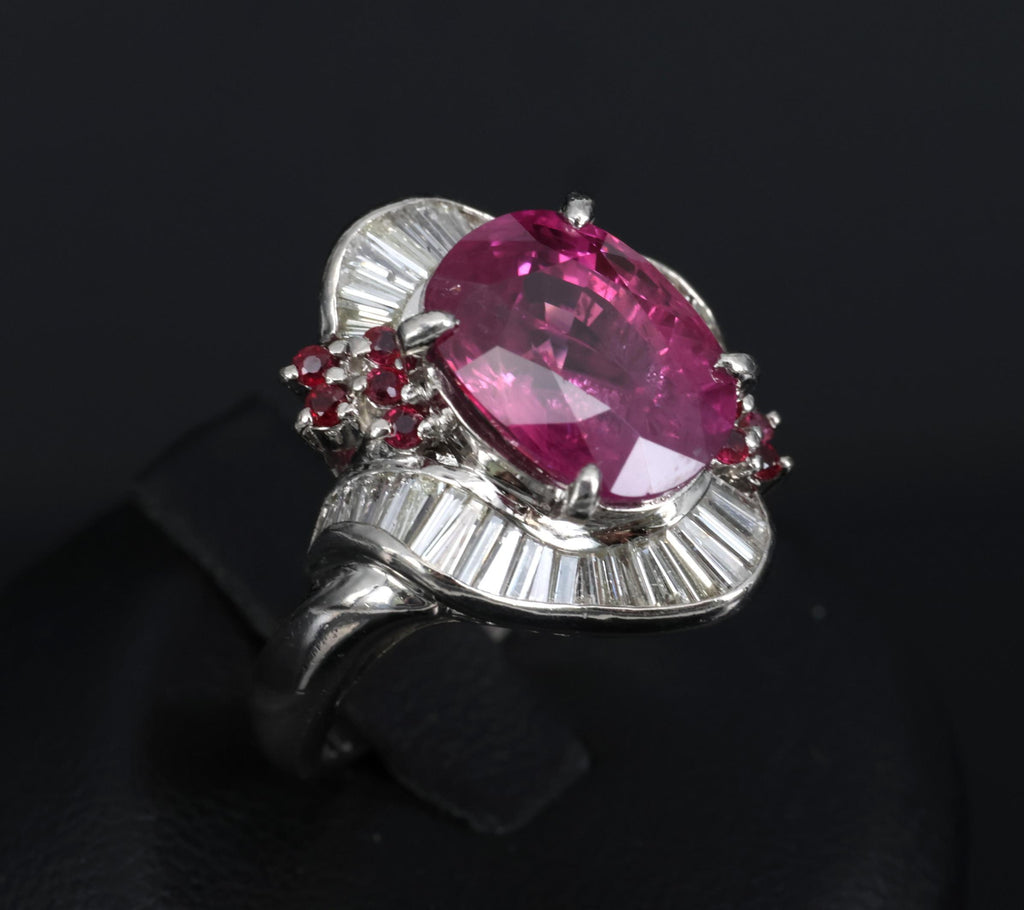Rare 7.69ct GIA Pink Sapphire 1.02ct Diamond & Ruby Platinum Ring Size 7
