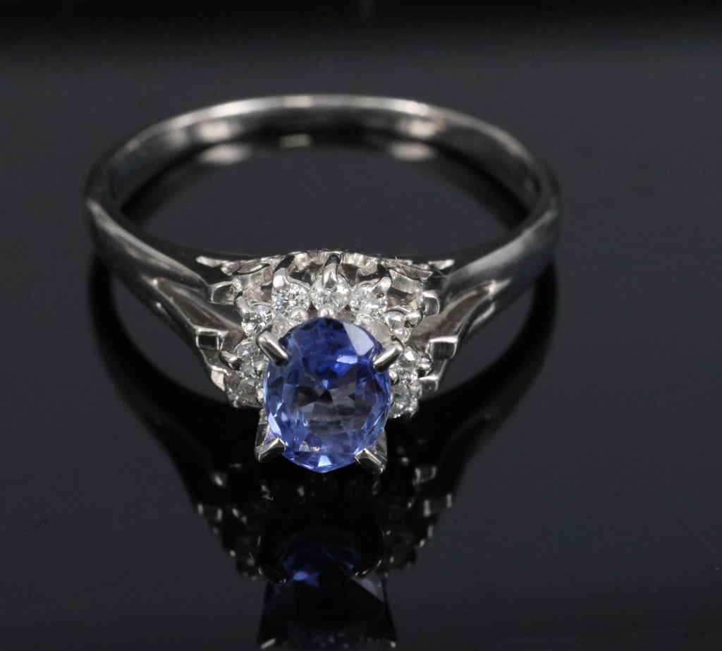 0.97ct Natural Violet Blue Sapphire & 0.17ct Diamond Platinum Ring Size 8.25